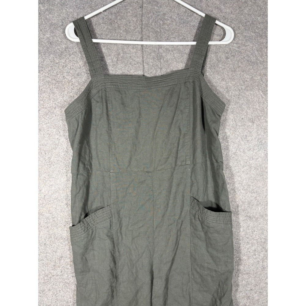 Nicole Miller New York Olive Green Linen Blend Wide Leg Jumpsuit Size 8